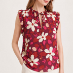 Ruffle Trim Floral Print Sleeveless Blouse