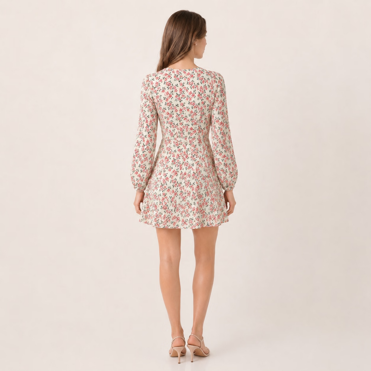 Vintage Floral Print Long Sleeve Midi Dress