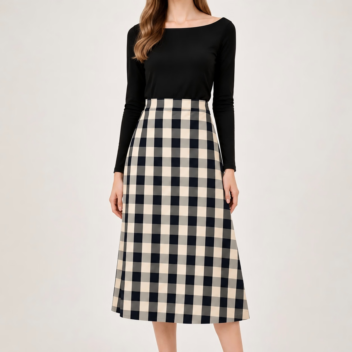 Vintage Plaid Long Skirt Set