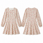 Vintage Floral Print Long Sleeve Midi Dress