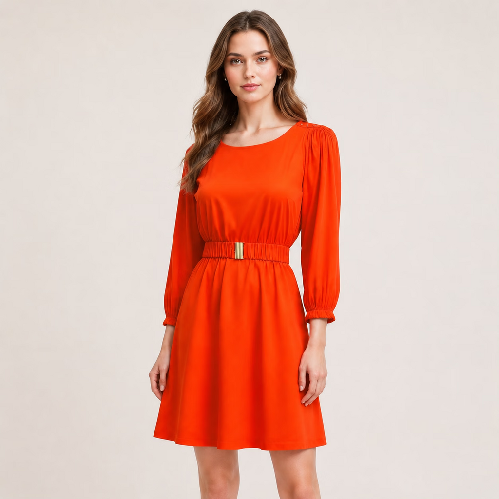 Rivet Slim-Fit High Waist Crew Neck Midi Dress