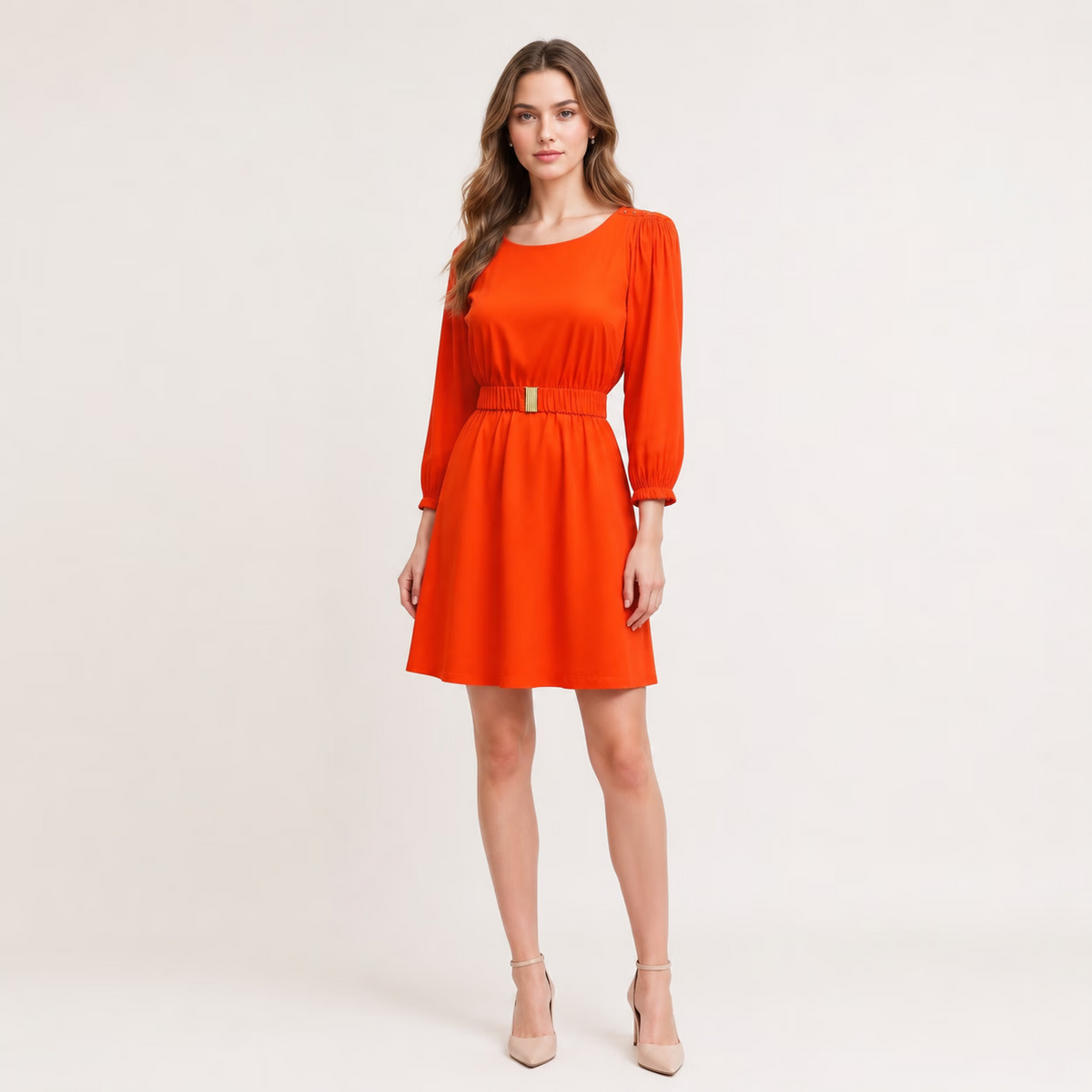 Rivet Slim-Fit High Waist Crew Neck Midi Dress