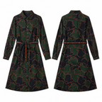 Vintage Chain Print Long Sleeve Belted Midi Dress