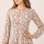 Vintage Floral Print Long Sleeve Midi Dress