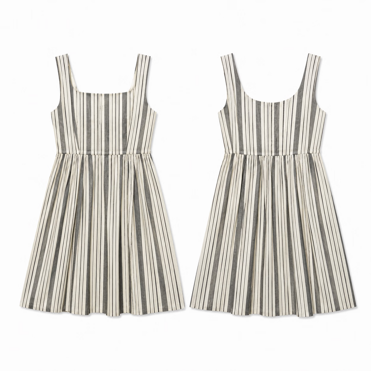 Summer Vintage Striped Square Neck Sleeveless A-Line Midi Dress