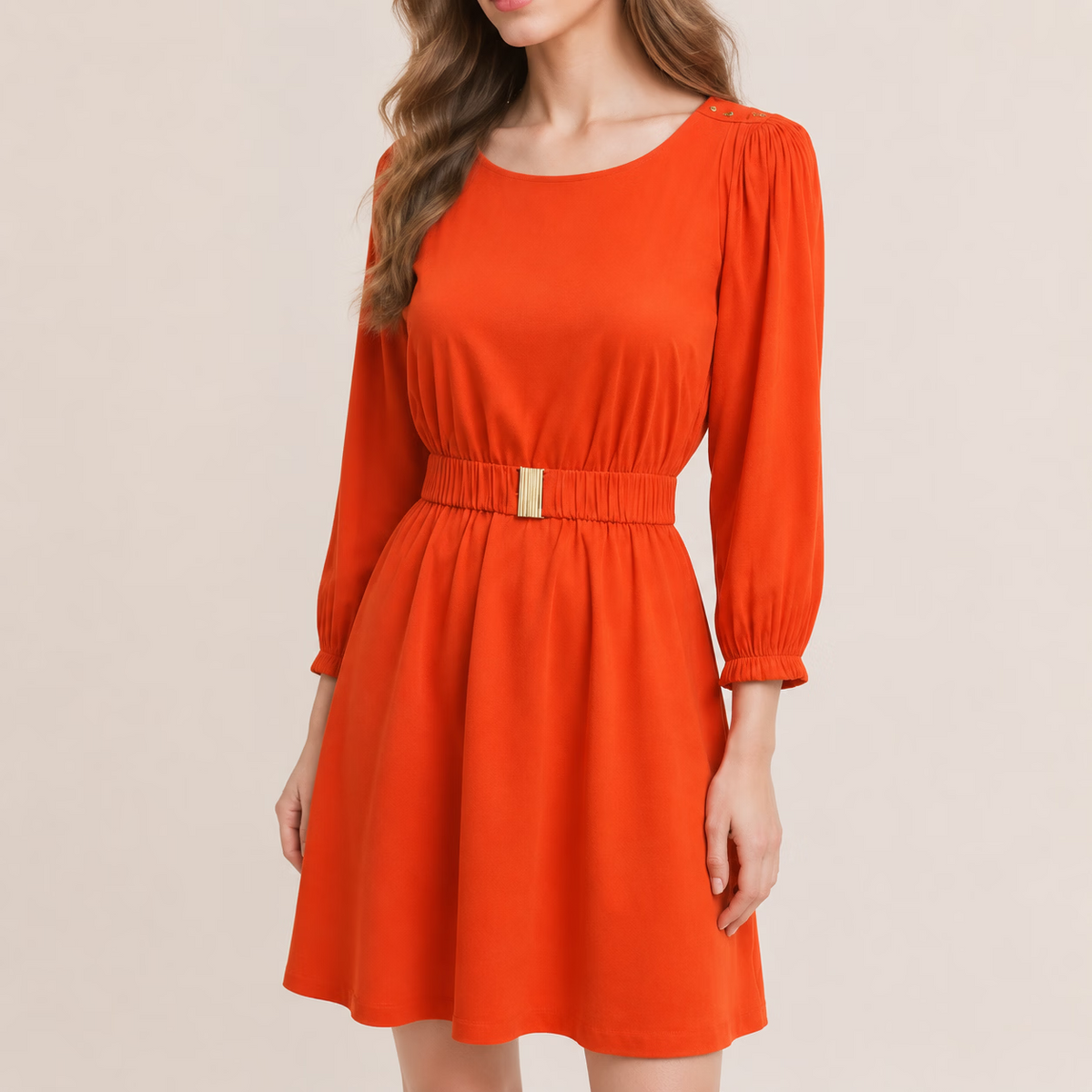 Rivet Slim-Fit High Waist Crew Neck Midi Dress