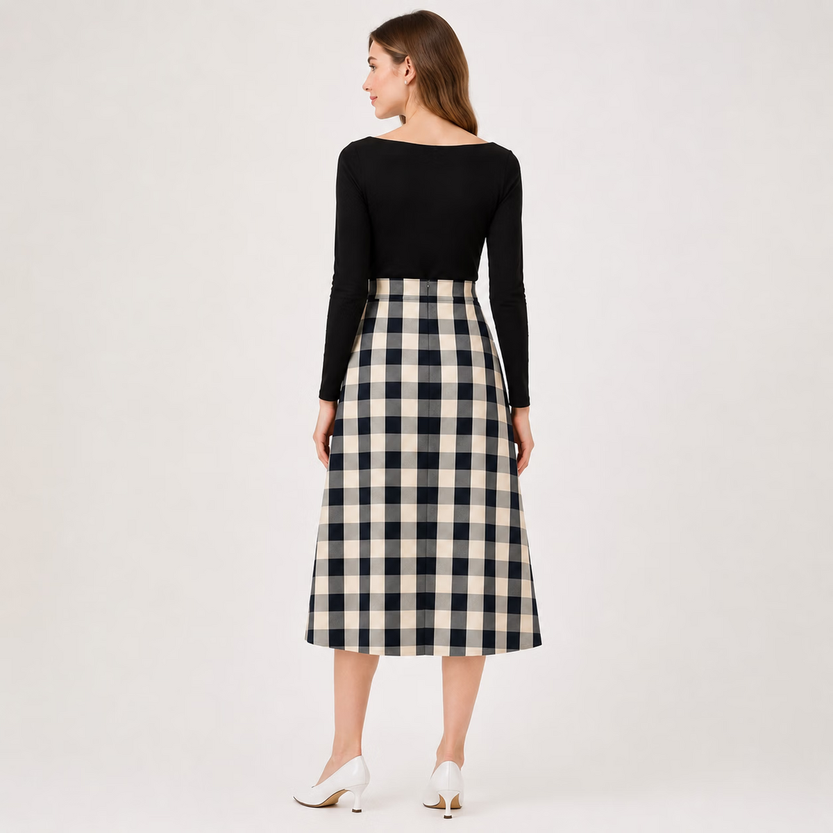 Vintage Plaid Long Skirt Set