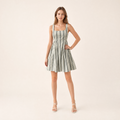 Summer Vintage Striped Square Neck Sleeveless A-Line Midi Dress