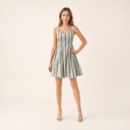Summer Vintage Striped Square Neck Sleeveless A-Line Midi Dress
