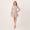 Vintage Floral Print Long Sleeve Midi Dress