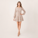 Vintage Floral Print Long Sleeve Midi Dress