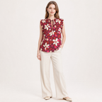 Ruffle Trim Floral Print Sleeveless Blouse