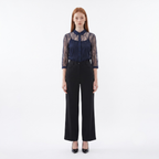 Navy Blue 3/4 Sleeve Lace Blouse with Inner Camisole