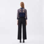 Navy Blue 3/4 Sleeve Lace Blouse with Inner Camisole