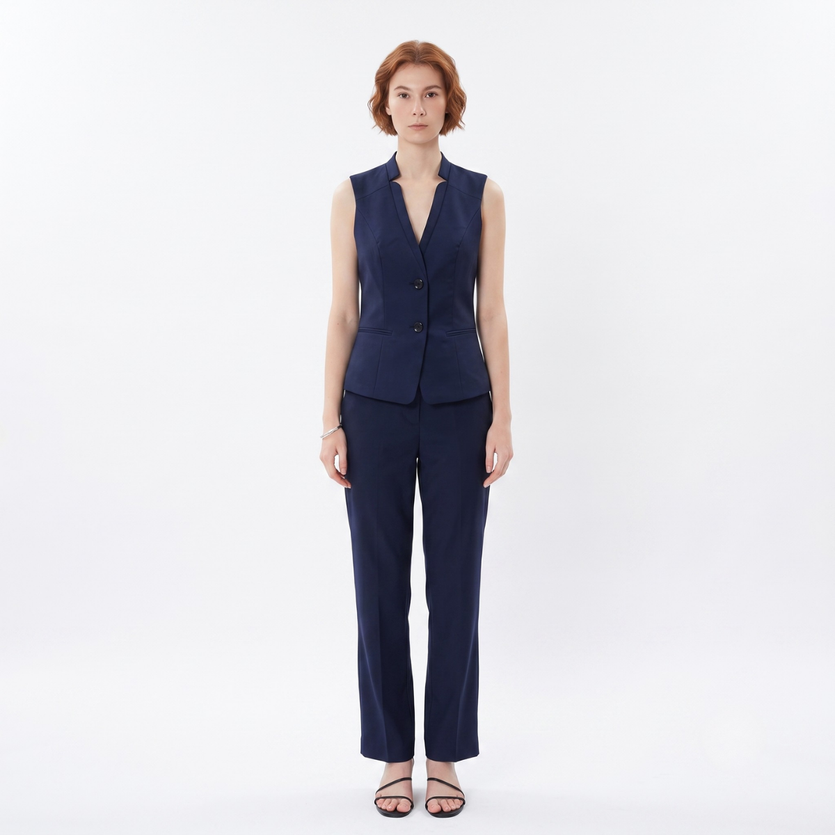 Navy Blue Tailored Sleeveless Suit Vest