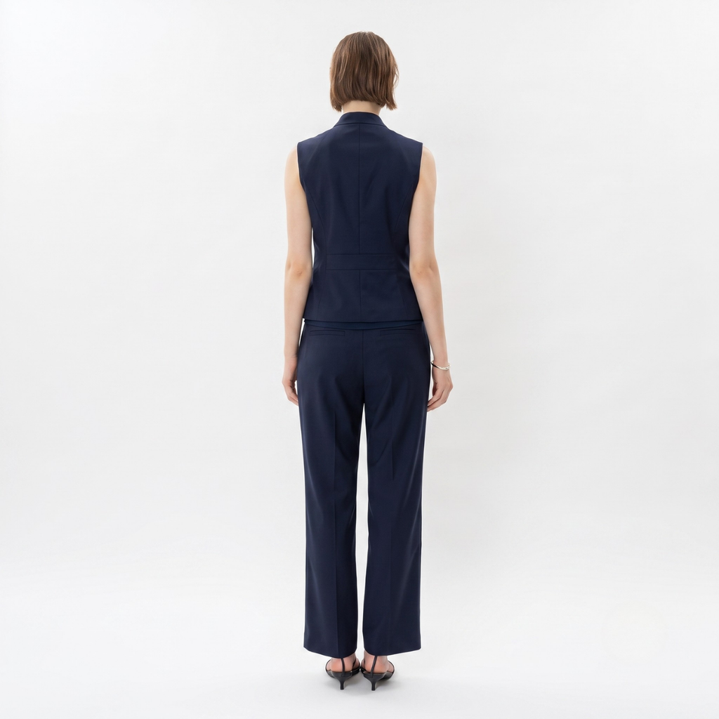 Navy Blue Tailored Sleeveless Suit Vest