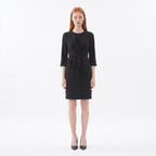 Black Asymmetric Belted Ruffle Dress