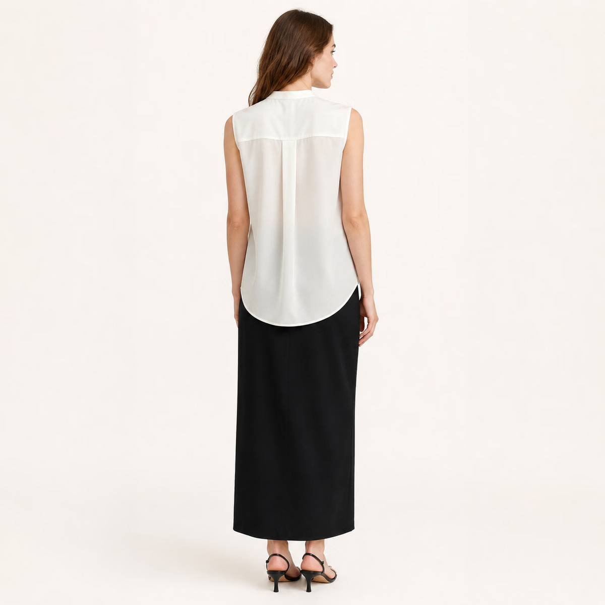 White Chiffon Slik Sleeveless Pocket Blouse