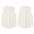 White Chiffon Slik Sleeveless Pocket Blouse