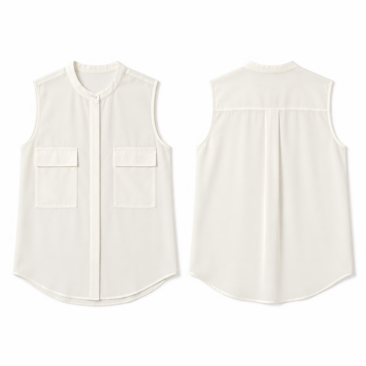 White Chiffon Slik Sleeveless Pocket Blouse