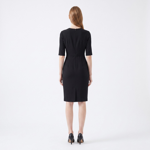 Black Asymmetric Belted Ruffle Dress