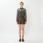 Dark Green Long Sleeve Sheer Lace Blouse