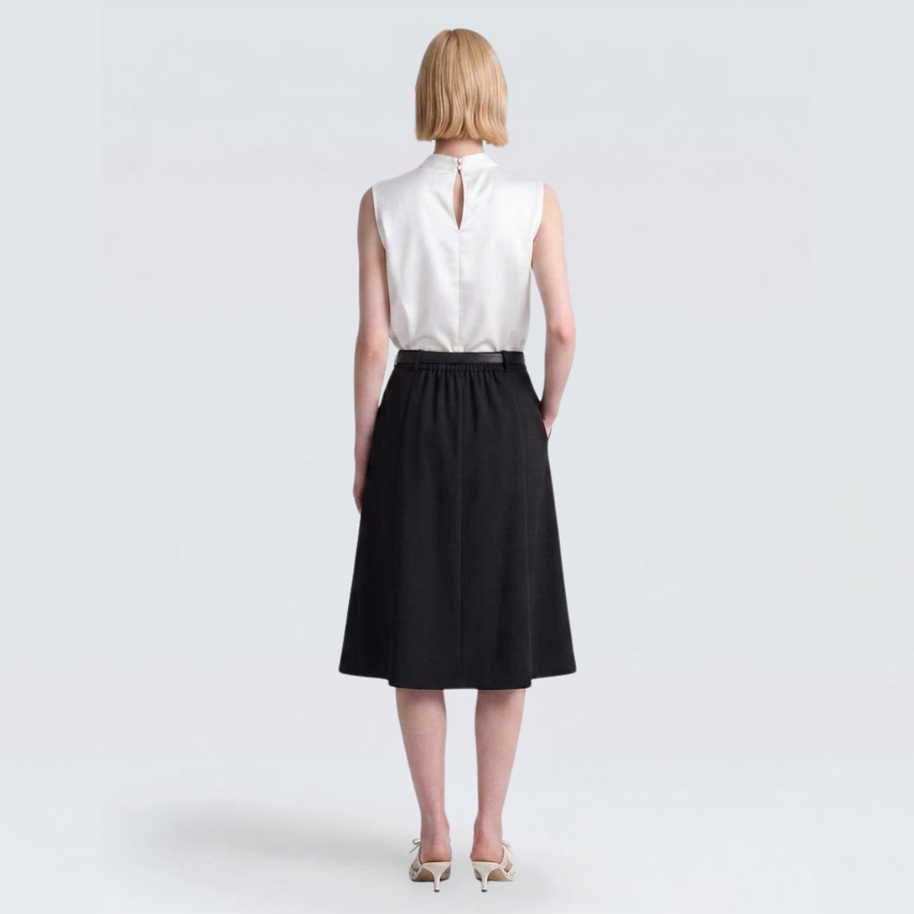 Ivory Satin V-Neck Sleeveless Blouse