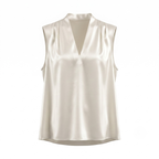 Ivory Satin V-Neck Sleeveless Blouse