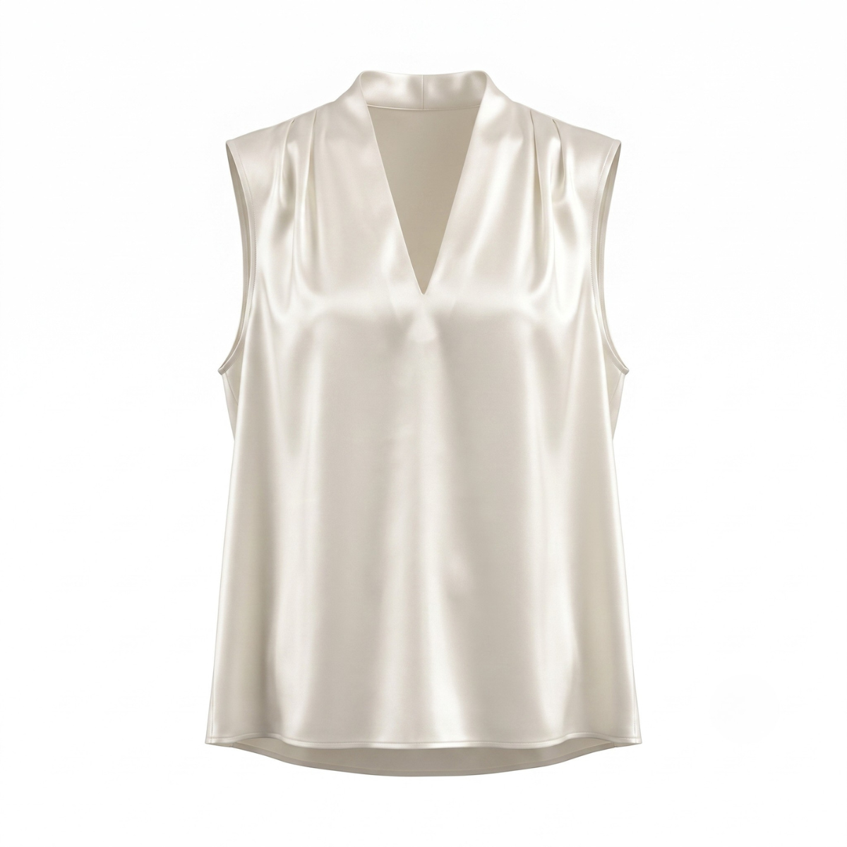 Ivory Satin V-Neck Sleeveless Blouse