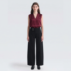 Burgundy Satin V-Neck Sleeveless Blouse