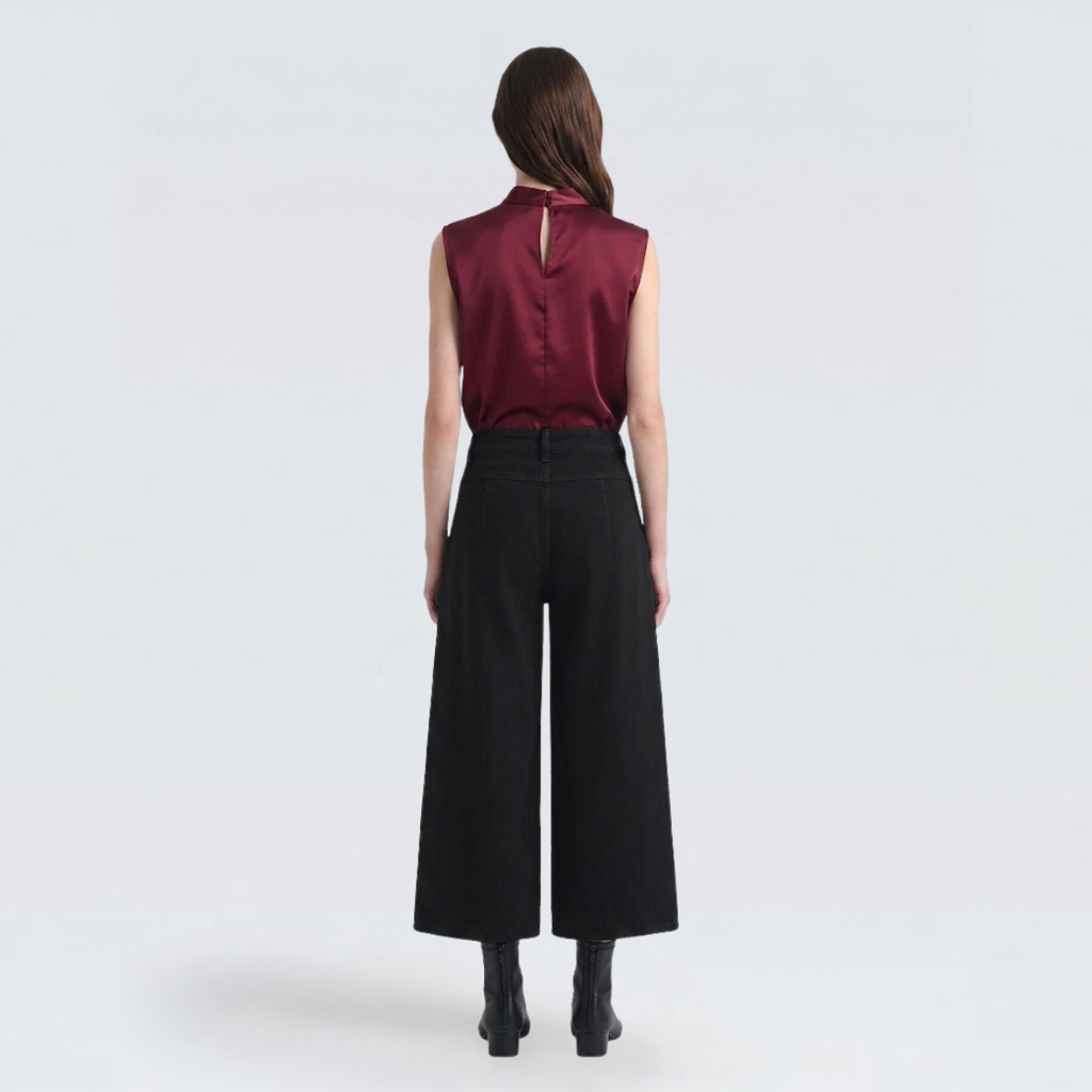 Burgundy Satin V-Neck Sleeveless Blouse