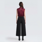 Burgundy Satin V-Neck Sleeveless Blouse