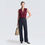 Burgundy Satin V-Neck Sleeveless Blouse