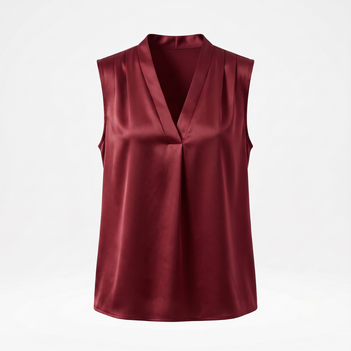 Burgundy Satin V-Neck Sleeveless Blouse