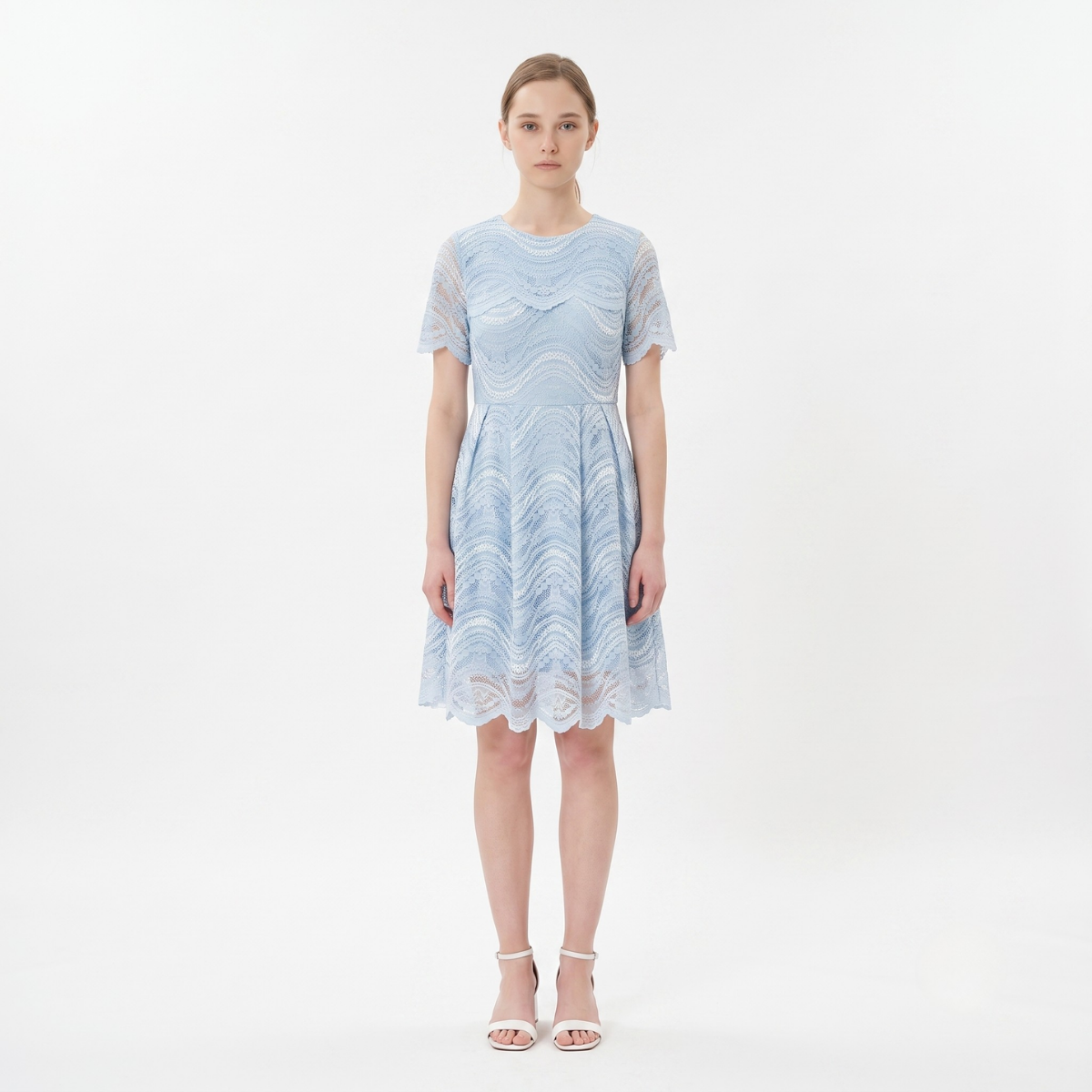 Light Blue Short Sleeve Lace Mini Dress
