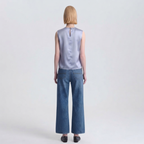 Baby Blue Pleated Satin Sleeveless Blouse