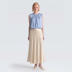 Baby Blue Pleated Satin Sleeveless Blouse