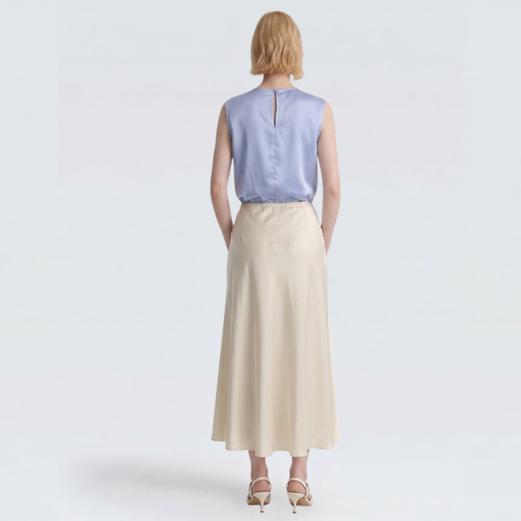 Baby Blue Pleated Satin Sleeveless Blouse