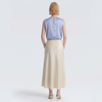 Baby Blue Pleated Satin Sleeveless Blouse
