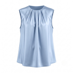 Baby Blue Pleated Satin Sleeveless Blouse