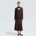 Mocha Brown Viscose V-Neck Scarf Blouse
