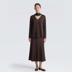 Mocha Brown Viscose V-Neck Scarf Blouse
