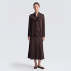 Mocha Brown Viscose V-Neck Scarf Blouse