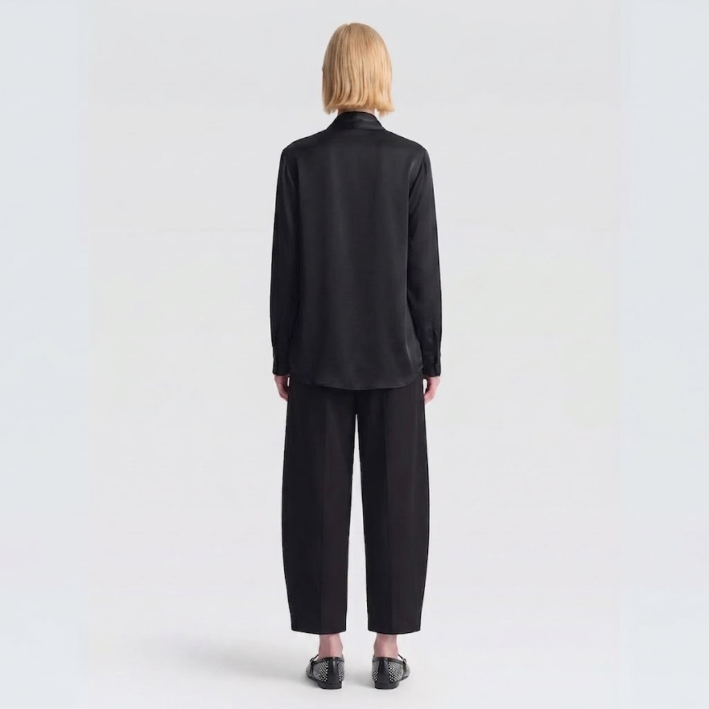 Black Viscose V-Neck Scarf Blouse