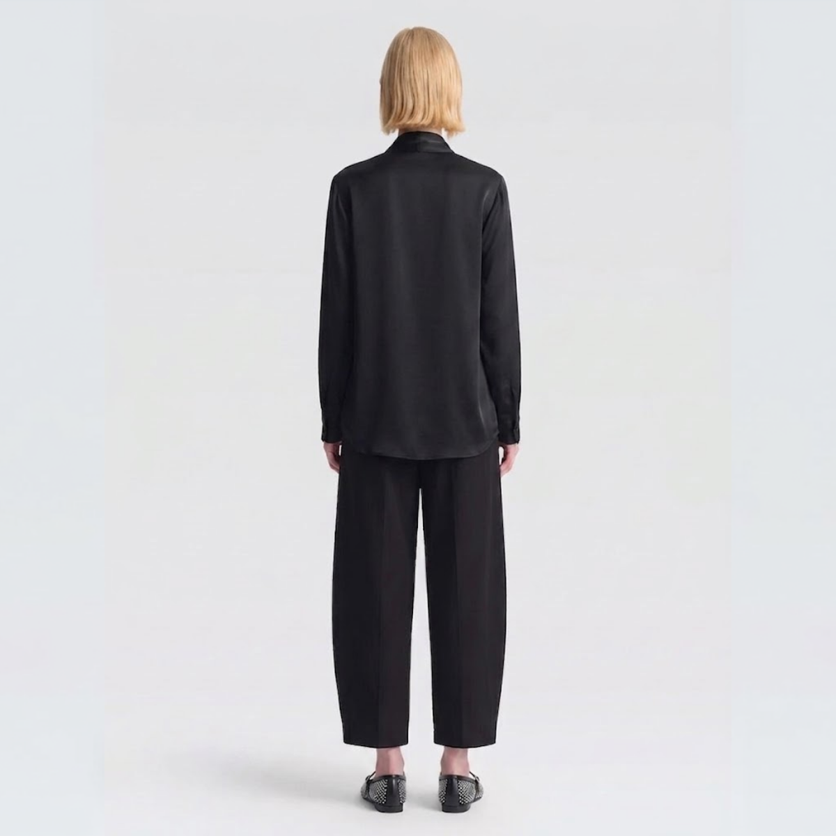 Black Viscose V-Neck Scarf Blouse