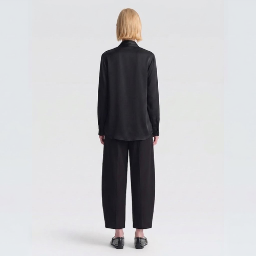 Black Viscose V-Neck Scarf Blouse