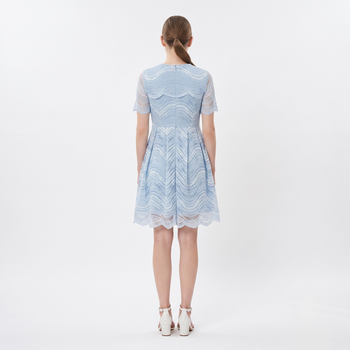 Light Blue Short Sleeve Lace Mini Dress