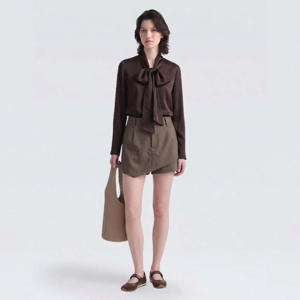 Mocha Brown Asymmetrical Tailored Skort