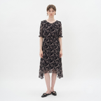 Black Floral Print Midi Dress