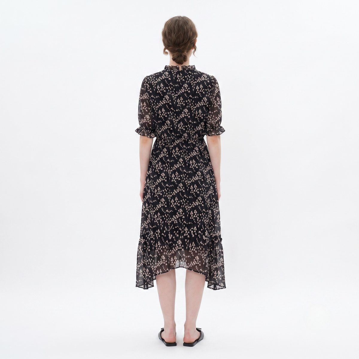 Black Floral Print Midi Dress